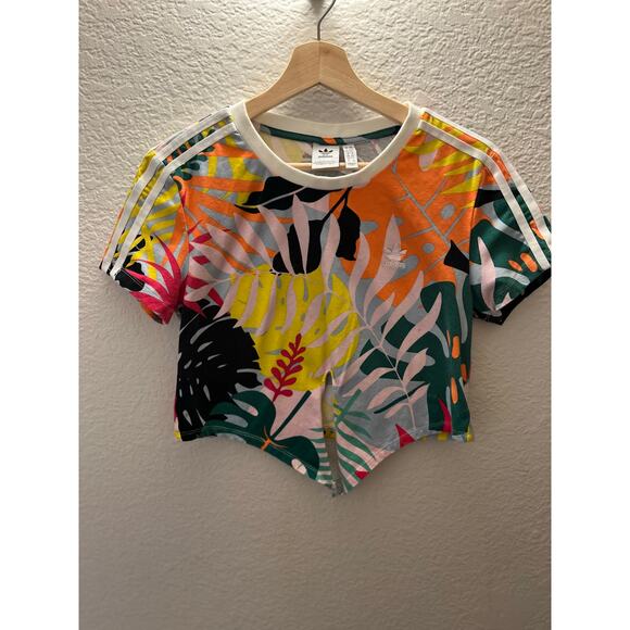Rare Adidas Originals Tropicalage Tie Front Crop Tee Multicolor M Y2K Streetwear - Picture 4 of 7